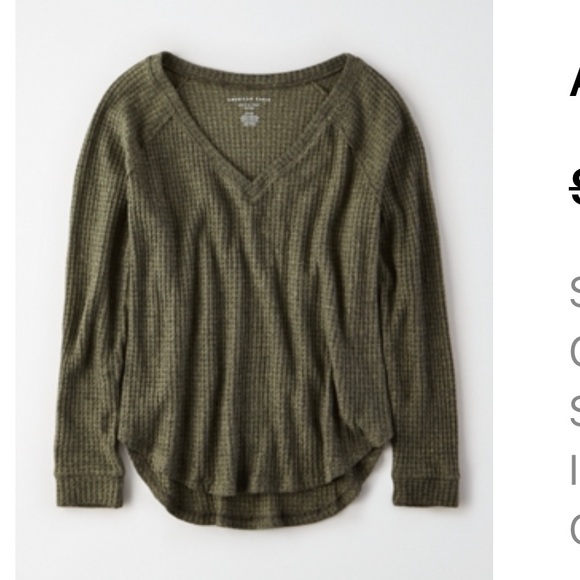 American Eagle Outfitters Tops - AE Plush Long Sleeve Waffle V Neck Top Olive L